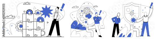 Corporate strategy vector illustration. Efficiency is currency exchanged in marketplace corporate strategy and professional management Innovation is muse inspiring artists corporate strategy