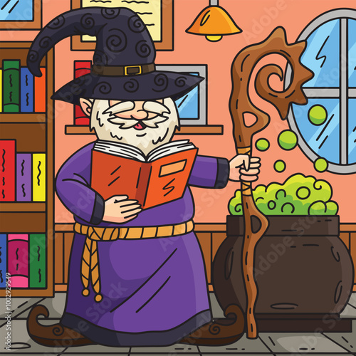 Gnome Wizard Colored Cartoon Illustration