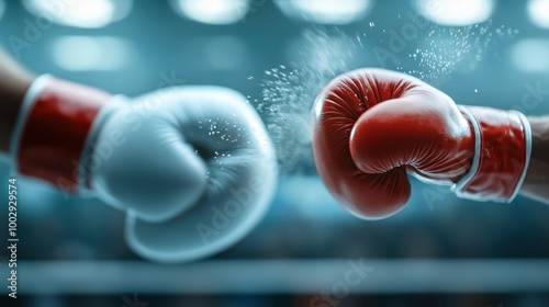 A dynamic and engaging image of two boxing gloves clashing, symbolizing the intensity, energy, and combative nature of the sport unfolding in the ring.