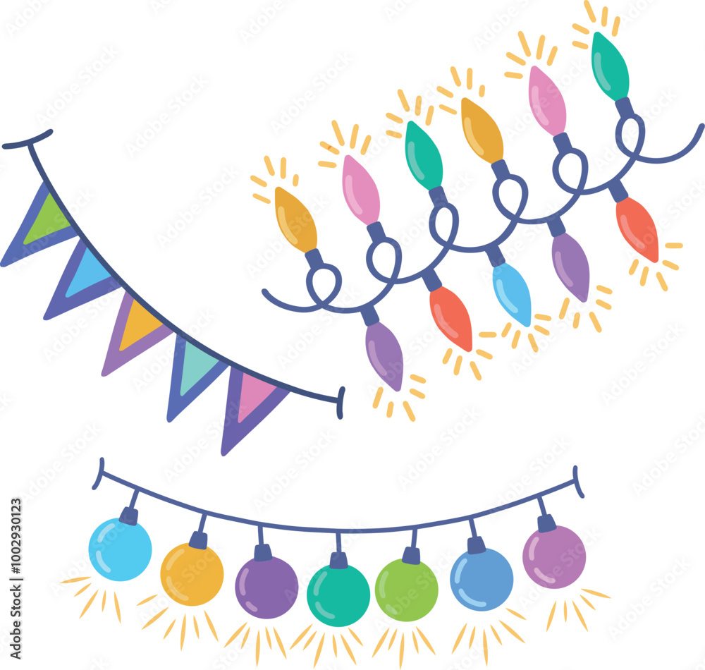 Christmas garlands and colored lights on a transparent background. Decoration with bright colored garlands. A luminous light bulb for New Year's cards, banners, posters, cobwebs. Vector illustration. Christmas garlands and colored lights on a transparent background. Decoration with bright colored garlands. A luminous light bulb for New Year's cards, banners, posters, cobwebs. Vector illustration.