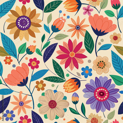 Wallpaper Mural seamless pattern with flowers Torontodigital.ca