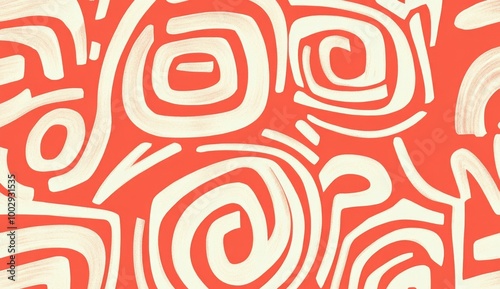 Wallpaper Mural salmon color and white pattern, thick lines, simple shapes, organic shapes, cute patterns.   Torontodigital.ca