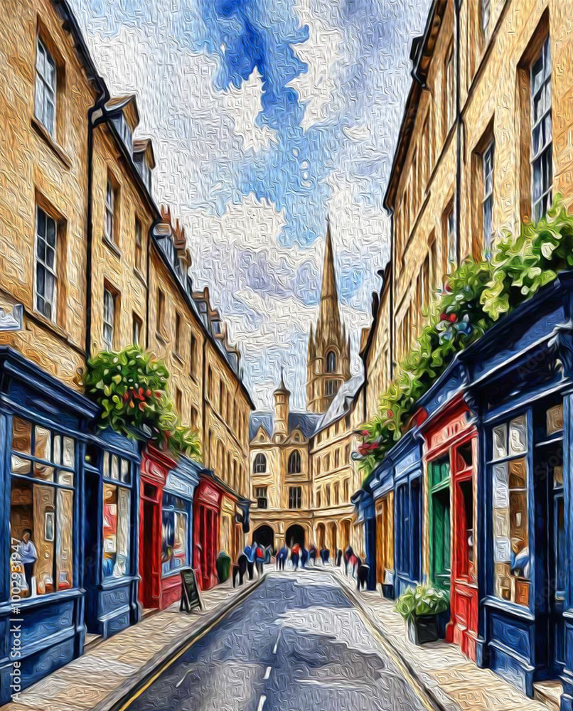 Fototapeta premium City Architecture. Oil painting. Printable pattern for wall decorations