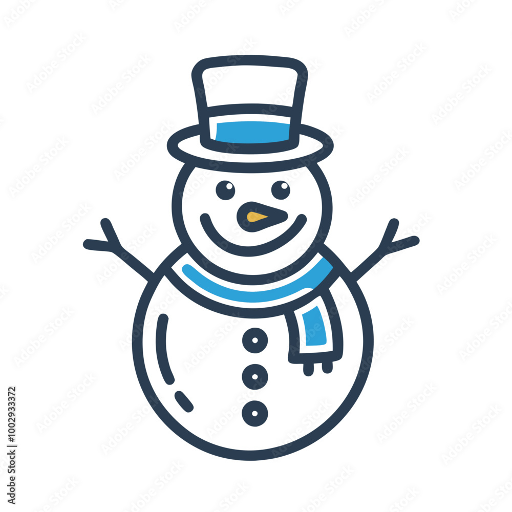 Cheerful snowman with hat and scarf on white background Cheerful snowman with hat and scarf on white background