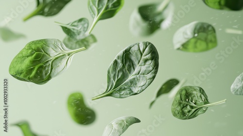 Wallpaper Mural Floating spinach leaves on green backdrop Torontodigital.ca