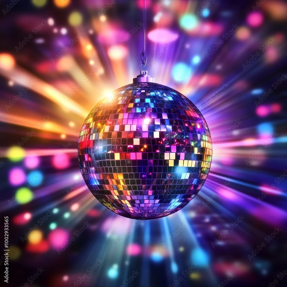 Obraz premium A vibrant disco ball radiating sparkling lights on a lively dance floor at a party event