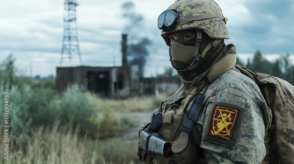 Soldier in military uniform. War. Copy space. Soldier in military uniform. War. Copy space.