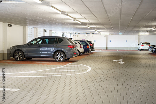 Car parked in the underground parking lot.