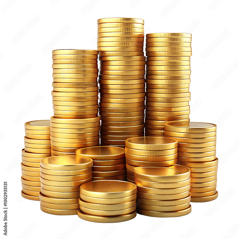 Montones de monedas sobre fondo transparente Montones de monedas sobre fondo transparente