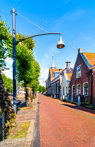 Beautiful brick buildings in the historical center of Balk, Friesland, Netherlands