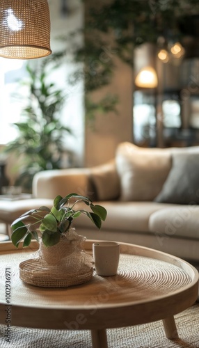 Relaxing afternoon in a Scandinavian-style living room with cozy lighting and greenery