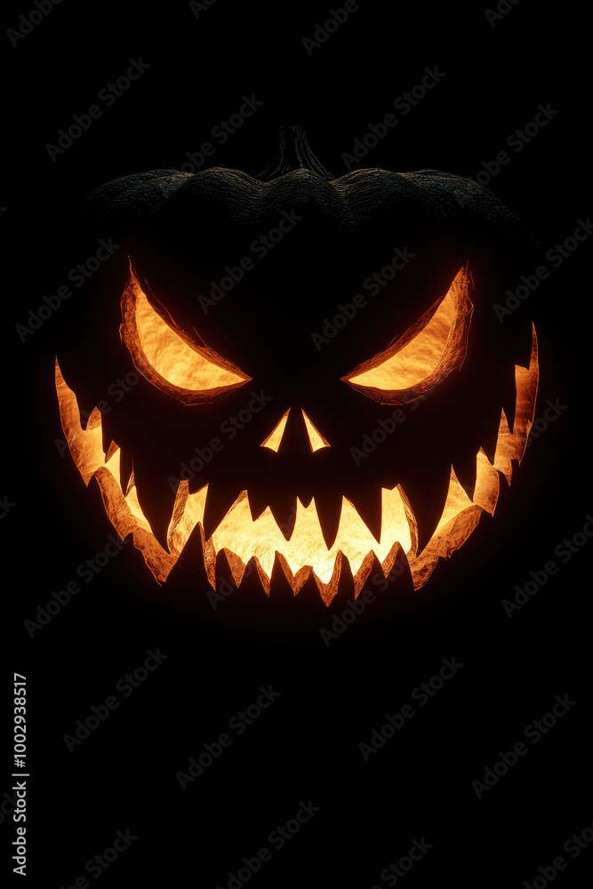 Scary Jack-o'-Lantern Face Glowing in the Dark