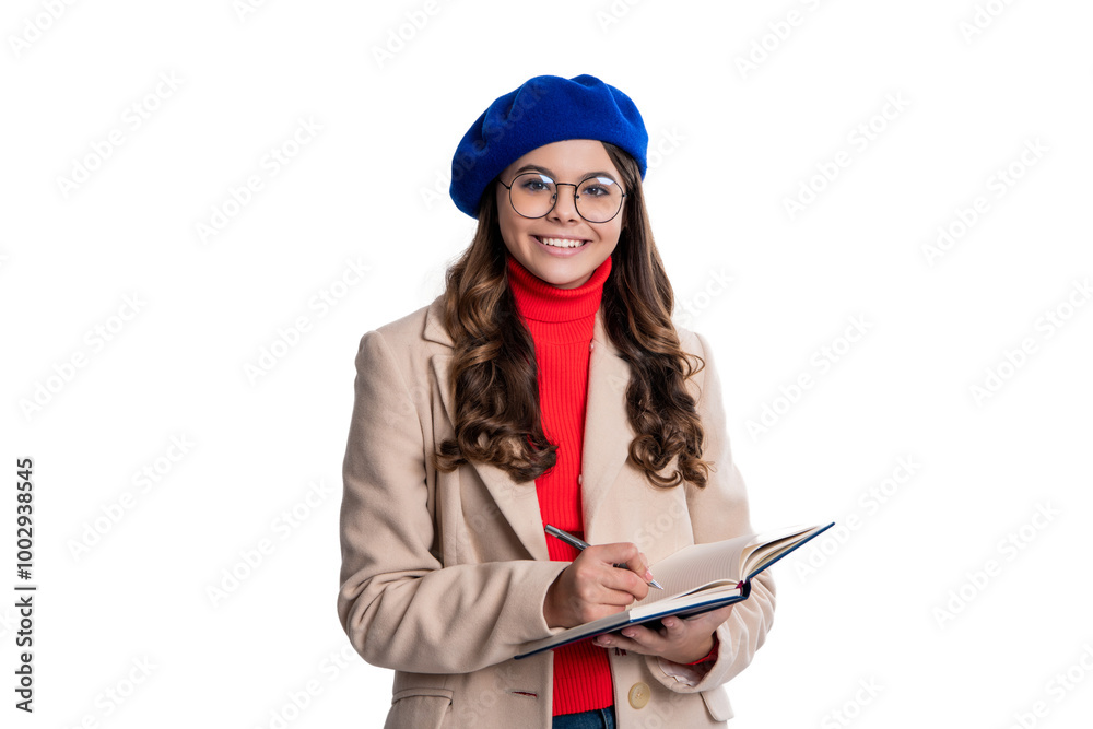 Teen girl making notes. Autumn is time to study. Education and knowledge. School education noting. Back to school. Autumn girl make notes at school. Education for college student. Meeting notes