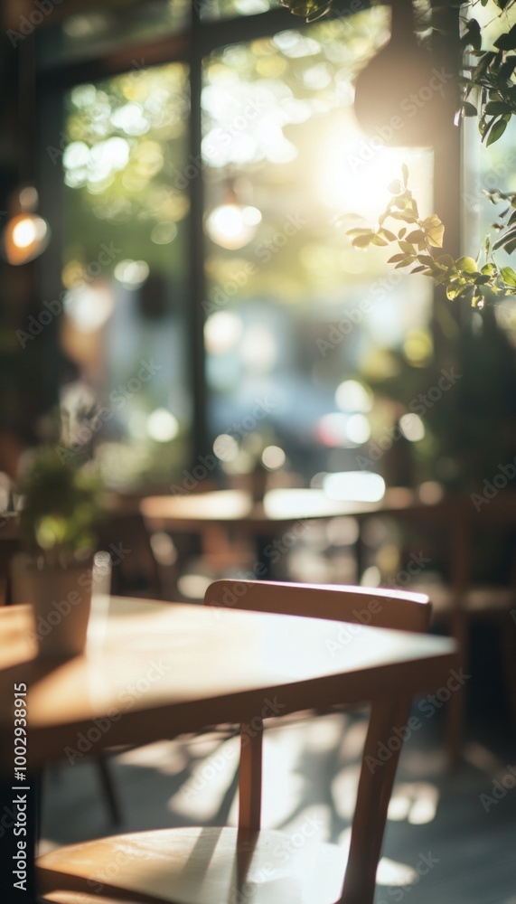 Cozy coffee shop in warm sunlight with natural light filtering through windows Cozy coffee shop in warm sunlight with natural light filtering through windows