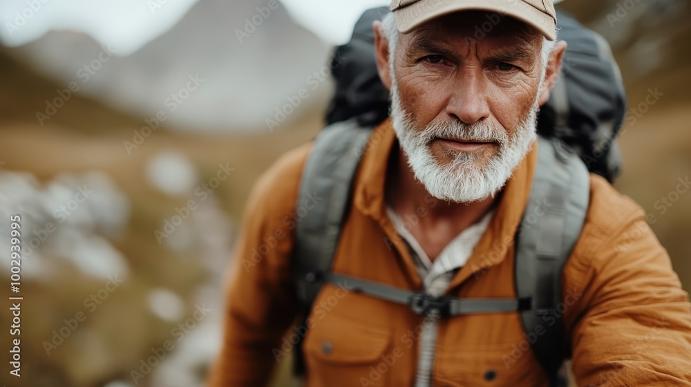 An elderly man is captured hiking in a rugged mountainous environment, displaying strength and resilience, emphasizing the spirit of adventure and exploration. An elderly man is captured hiking in a rugged mountainous environment, displaying strength and resilience, emphasizing the spirit of adventure and exploration.