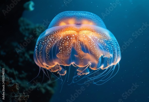 glowing jellyfish floating serenely in the ocean depths