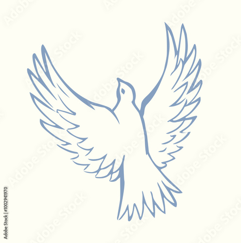 Vector drawing. Cute flying dove