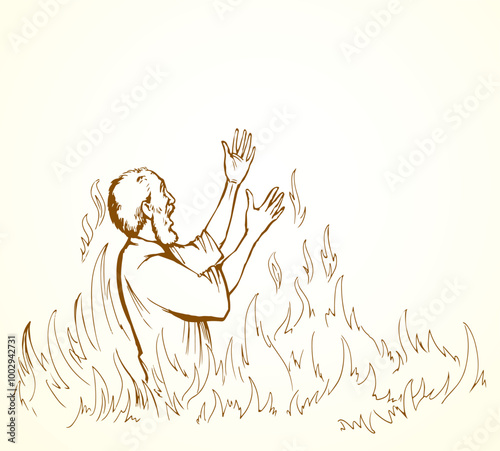 Vector drawing. Man in the hell