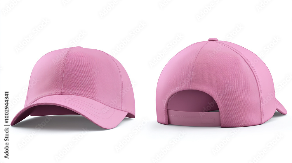 Fototapeta premium front and back view of pink baseball cap on a white background. - Mock-up template for design presentation.