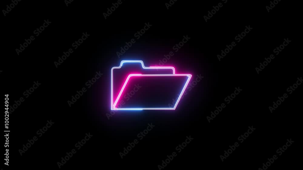 Folders icon glowing neon animation on black background.