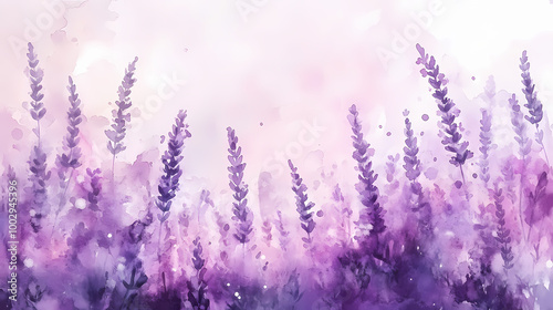 Fototapeta Naklejka Na Ścianę i Meble -  Banner, abstract background of lavender flowers, watercolor drawing. Lavender Fields. Illustration