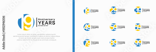 anniversary logotype set. vector design blue and yellow color can be use for celebration moment