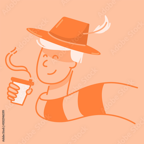 man in a hat and scarf drinking warm coffee