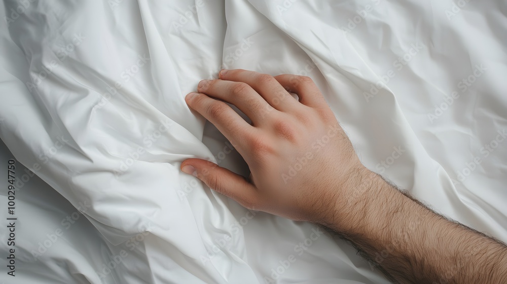 Elegant hand gripping a set of clean white sheets, against a dark, moody background, emphasizing simplicity and contrast, good fingers, good hand Elegant hand gripping a set of clean white sheets, against a dark, moody background, emphasizing simplicity and contrast, good fingers, good hand