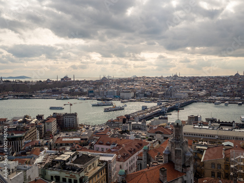 Istambul Turkey Galata bridge old town city building Bospurus photo