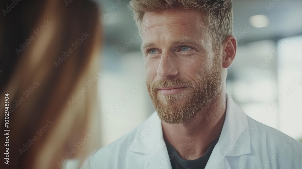 Fototapeta premium Doctor in white coat explaining treatment options to patient, clear communication fostering trust, doctor and patient, consultation, advice