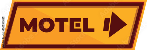Orange and brown motel sign pointing to the right with a large arrow