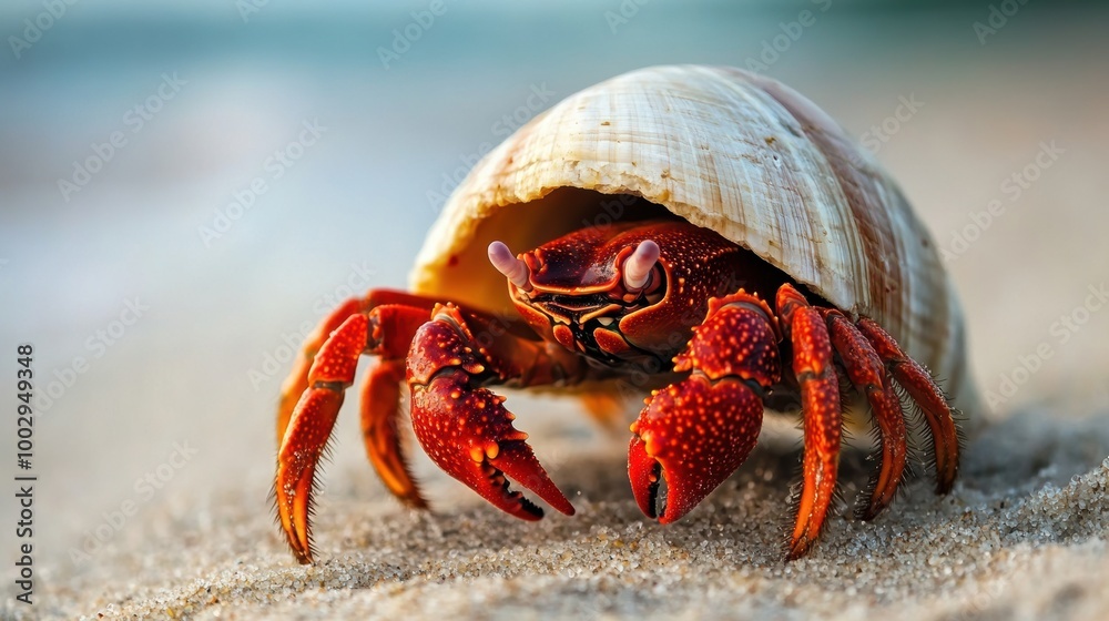 Colorful Hermit Crab on the Beach Sand Colorful Hermit Crab on the Beach Sand