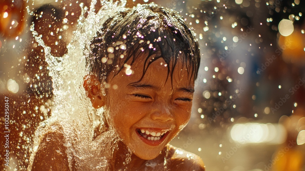 Joyful Child Playing in Water Splashing Fun Joyful Child Playing in Water Splashing Fun