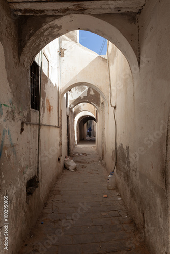 Tripoli, Libya, 4 November 2009.  A pedestrian street in the old city, Ghadema, in Tripoli. Arches make a big part of the architecture of the old city.