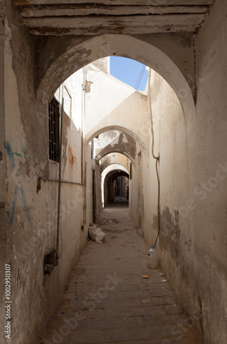 Tripoli, Libya, 4 November 2009.  A pedestrian street in the old city, Ghadema, in Tripoli. Arches make a big part of the architecture of the old city.