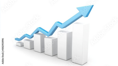 3D Blue Bar Graph with Upward Arrow, Illustrating Business Growth and Positive Financial Progress. Success and Achievement in Industry Data Analysis.