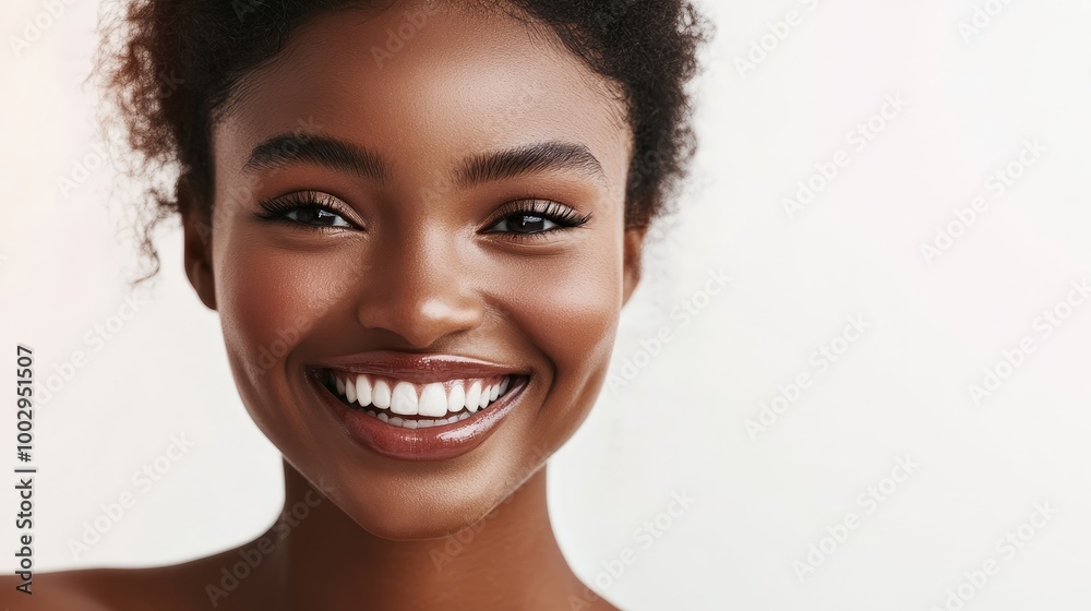 Radiant Beauty: Young Female Model with Genuine Smile and Clean Teeth on Isolated White Background Radiant Beauty: Young Female Model with Genuine Smile and Clean Teeth on Isolated White Background