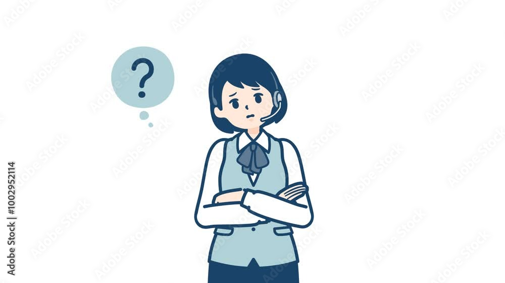Call center woman_think and Not Understand_with alpha channel Call center woman_think and Not Understand_with alpha channel