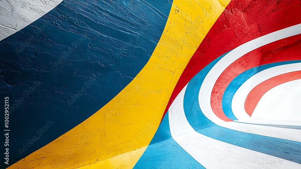 Naklejka premium Curved stripes of color ripple in a dynamic pattern, like a rainbow in motion.