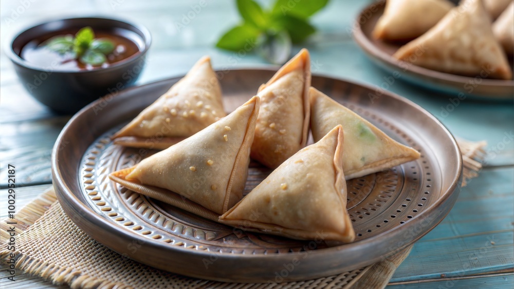 Mini Triangle Patti Samosa: A Bite-Sized Snack Filled with Spiced Vegetables or Potatoes, Wrapped in Crispy Pastry
Mini Triangle Patti Samosa: A Bite-Sized Snack Filled with Spiced Vegetables or Potatoes, Wrapped in Crispy Pastry