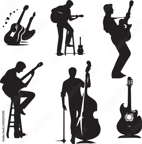 guitar silhouette, musical instrument silhouette