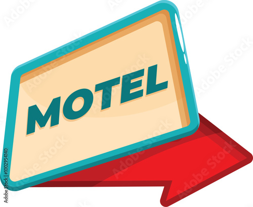 Cartoon motel sign with a red arrow pointing at it