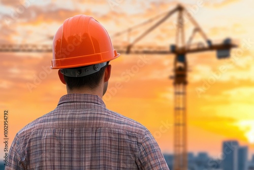 Engineer in a hard hat ensuring compliance with safety regulations on a large construction project, engineer in hard hat, safety management