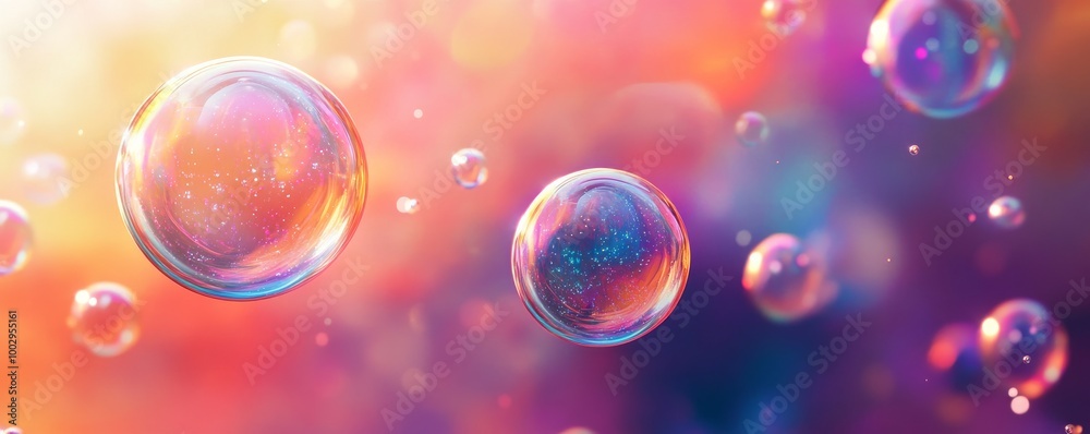 Colorful soap bubbles floating in a dreamy Colorful soap bubbles floating in a dreamy
