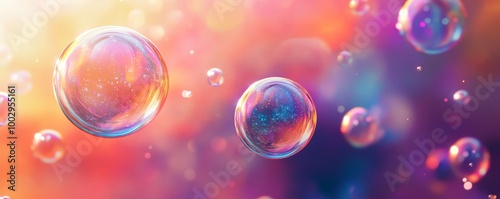 Colorful soap bubbles floating in a dreamy