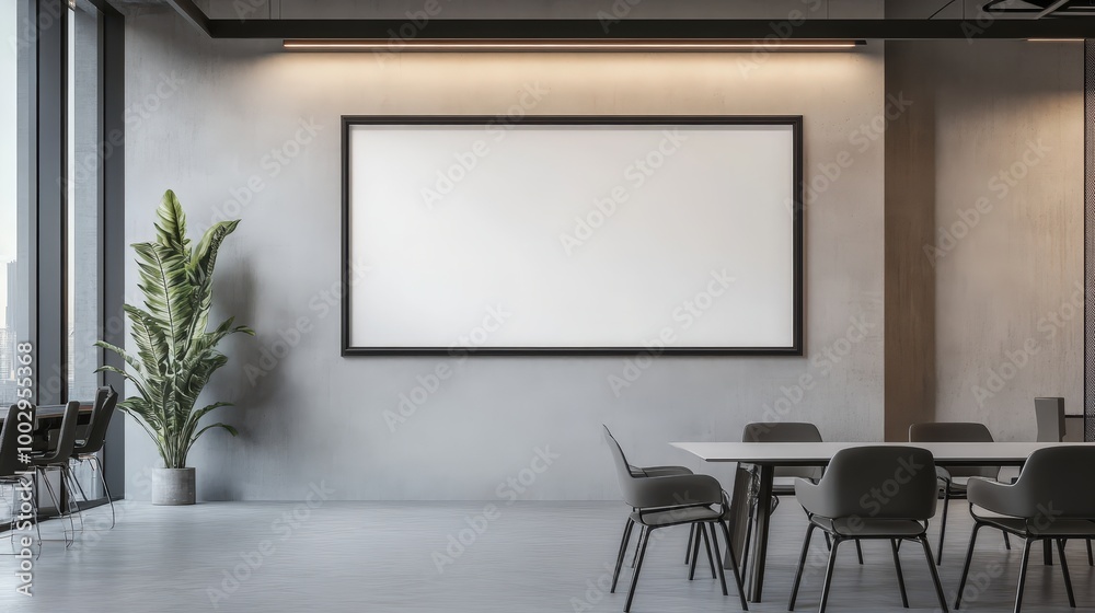 Modern Office Mockup with Large Empty Frame for Custom Artwork and Branding Opportunities Modern Office Mockup with Large Empty Frame for Custom Artwork and Branding Opportunities