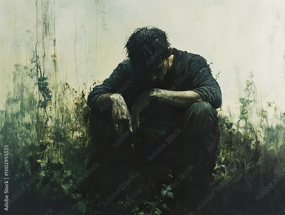A Man Lost in Thought: A Depiction of Loneliness and Despair A Man Lost in Thought: A Depiction of Loneliness and Despair