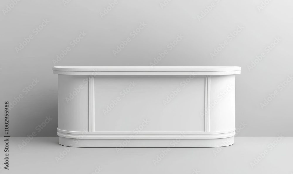A blank white portable exhibition counter, shown as a realistic mockup, suitable for trade show promotional table display stands and design, Generative AI A blank white portable exhibition counter, shown as a realistic mockup, suitable for trade show promotional table display stands and design, Generative AI