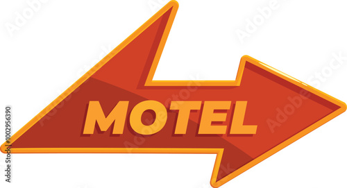 Red motel sign with arrow pointing right is isolated on white background