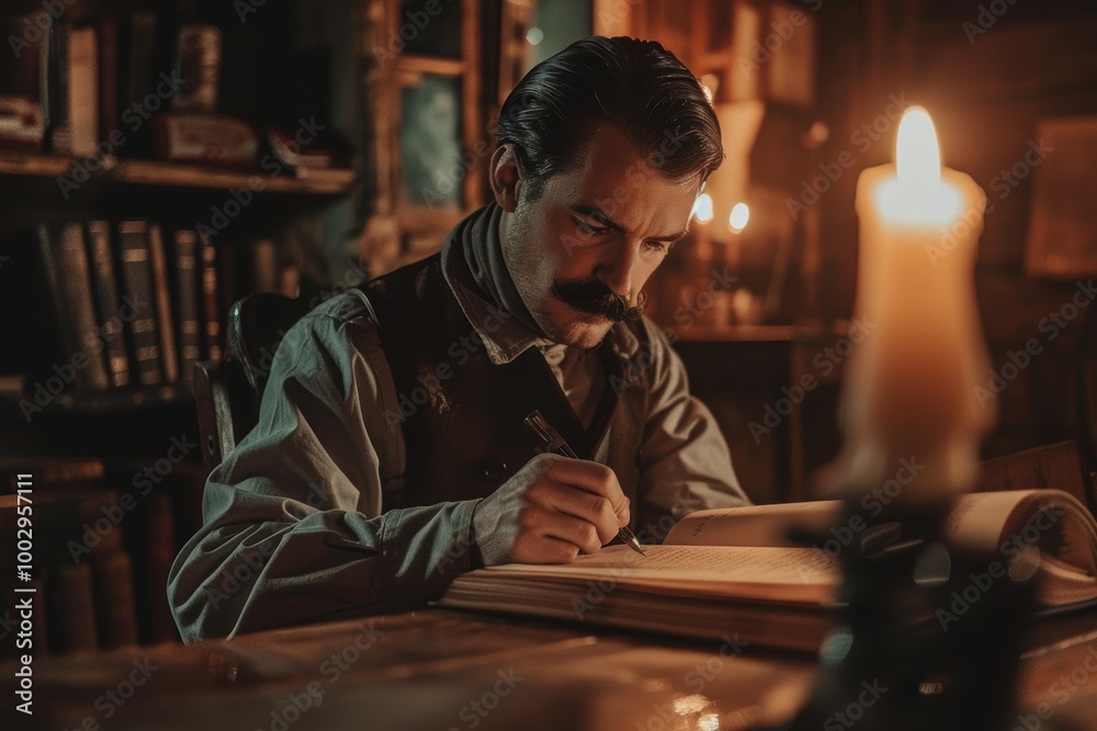 Cozy Candlelit Writing Session: Rustic Desk with Leather Journal and Candles for Reflection and Serenity Cozy Candlelit Writing Session: Rustic Desk with Leather Journal and Candles for Reflection and Serenity